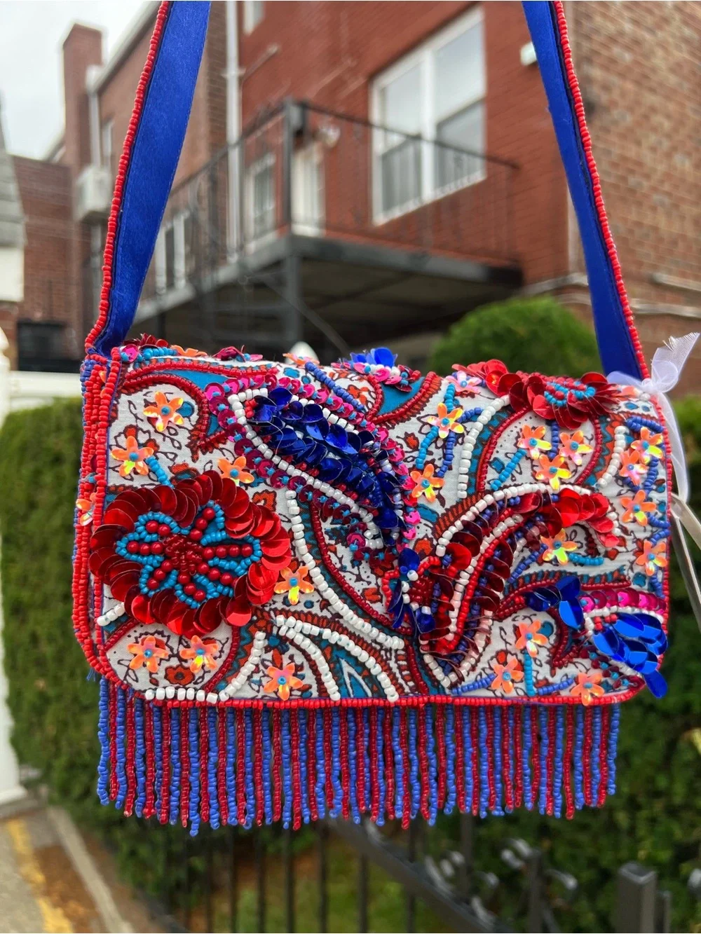 TJMAXX MARSHALLS Viral Paisley Floral Colorful Beaded Stripe Shoulder Bag Purse - Picture 3 of 16